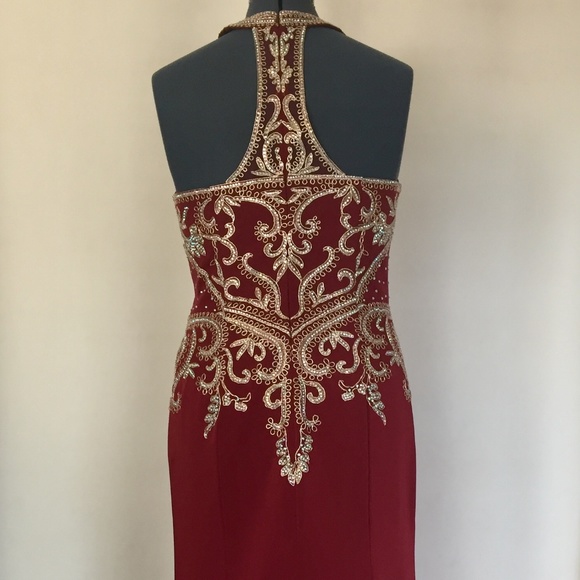 Judy&Julia Long Party Prom Dress Burgundy/Gold - Picture 4 of 8